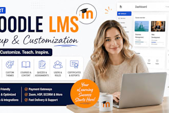 install moodle lms with custom themes, courses, quizzes, users, elearning setup