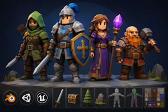 create custom 3d low poly model character, rigging for animation and game assets