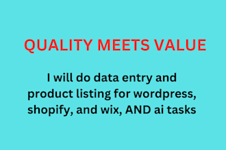 data entry product listing website management for wordpress shopify wix, ai task