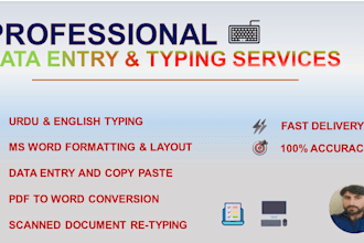 do professional data entry, ms word formatting, and urdu english typing