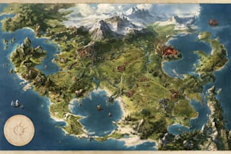 draw a fantasy map illustration isometric map