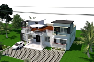 create a sketchup 3d model for a house, building, and mosque