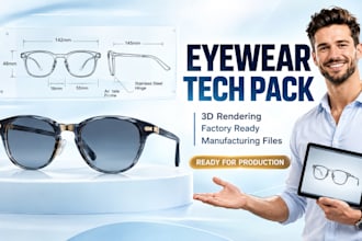 design eyewear tech pack, 3d rendering and factory tech pack