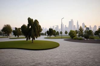 build photorealistic exterior landscape design in twinmotion,public space design