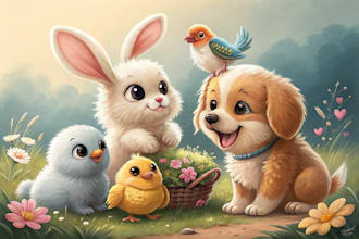 draw cute animals illustration and cartoon character
