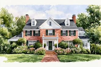 paint a watercolor house portrait or city space illustration