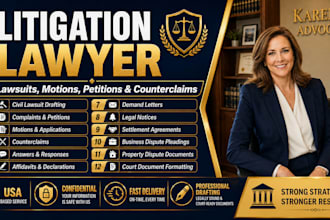 be your litigation lawyer to draft lawsuits, motions, petitions, counterclaims