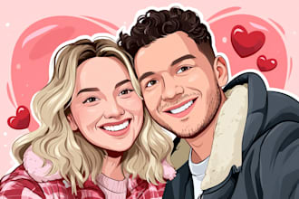 draw couple or family portrait to cartoon vector illustration for valentine