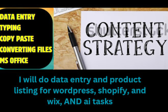 data entry, product listing, uploads, sku, amazon, wordpress, shopify, wix