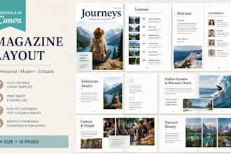 design editable canva magazine, booklet layout for brand, print, and publication