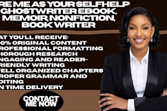 ghostwrite self help book, memoir, nonfiction, fiction ghostwriter, book writer