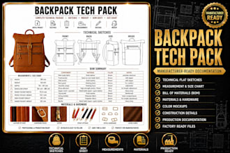 design professional bag and backpack tech pack for manufacturer