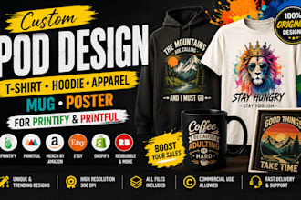 design custom pod t shirt hoodie apparel mug poster printify printful typography
