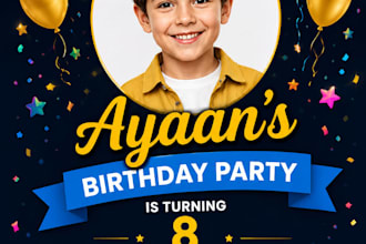 design eye catching birthday invitation card for kids
