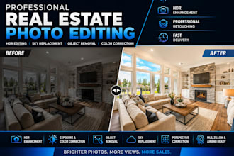 professionally edit real estate photos with hdr and sky replacement