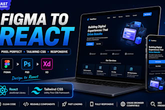 convert figma, PSD or xd design into react tailwind website