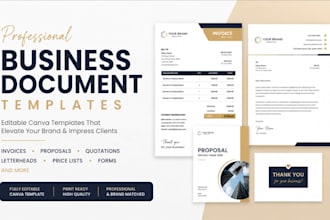 design editable canva business documents, invoice and proposal templates