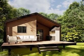 2d floorplan to 3d tiny house,cabin design,outdoor patio,farmhouse,modular house