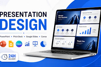 presentation design, pitch deck, powerpoint, google slides, canva expert