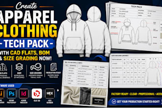 create apparel clothing tech pack with cad flats bom and size grading now
