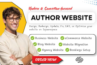 design book author website, author landing page on squarespace, wix, hostinger
