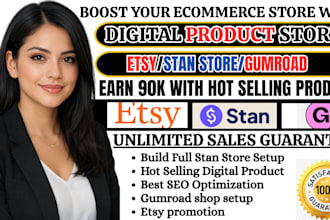 design and optimize your etsy, stan store, and gumroad store