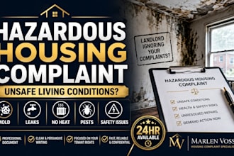 draft a hazardous housing complaint for unsafe living conditions