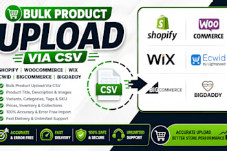 do shopify woocommerce wix ecwid bigcomerce bigdaddy bulk product upload via csv