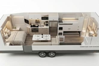 design a 3d caravan, camper van, bus home, and rv interior