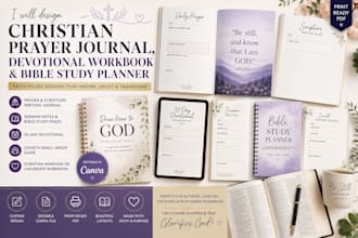 design a christian prayer journal, bible study planner and devotional workbook
