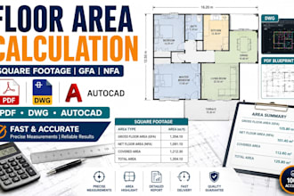 calculate floor area, square footage, gfa, nfa from PDF, dwg, autocad plans