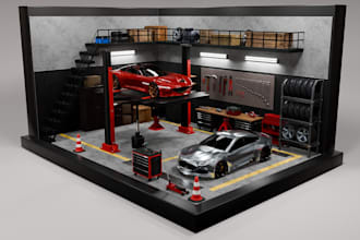 make 3d miniature automotive garage models