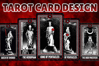design custom tarot card illustration, oracle card design , zodiac card deck