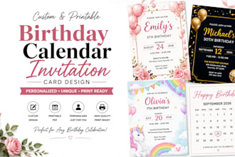 create design printable pdf personalized birthday gift calendar invitation card