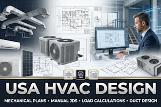 design USA hvac permit drawings, manual jds load calculations and duct layouts