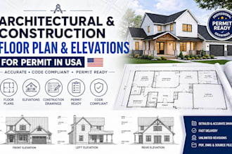 draw architectural and construction floor plan, elevations for permit in USA