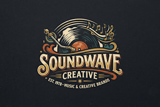 design a retro vinyl logo for music and creative brands