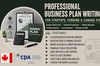 write a professional business plan for startups, funding, canada visa