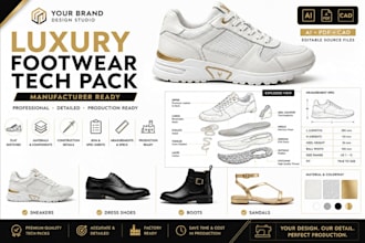 create luxury footwear tech pack for sneakers shoes boots and sandals