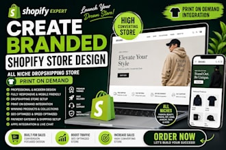 create branded shopify store design all niche dropshipping store print on demand