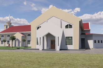 made 3d church design, church facade, church event hall, worship facility design