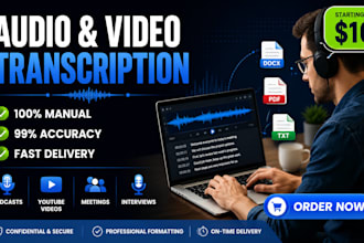 do english transcription and transcribe audio, podcast, youtube transcript