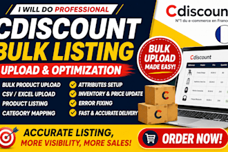 cdiscount bulk product listing CSV upload catalog upload optimization