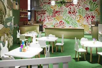 render 3d kids classroom,children art room,cgi interior play area,daycare space