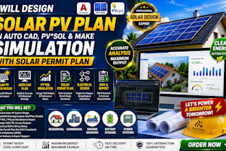 design solar pv plan in auto cad, pv sol and make simulation with solar permit