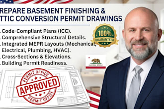 prepare basement finishing and attic conversion permit drawing