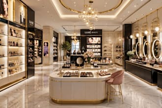 do 3d luxury cosmetic store, boutique, showroom and retail store interior design