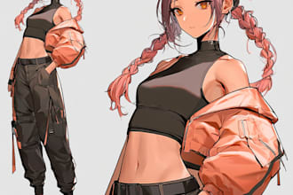 draw anime character design or reference sheet