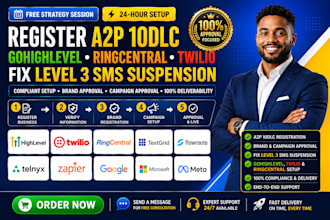 register a2p 10dlc gohighlevel ringcentral twilio fix level 3 sms suspension