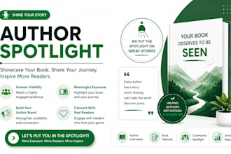 create a professional author spotlight and book promotion feature